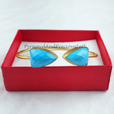 Blue Turquoise bangle, gold plated handmade bangle, statement bangle, adjustable bangle